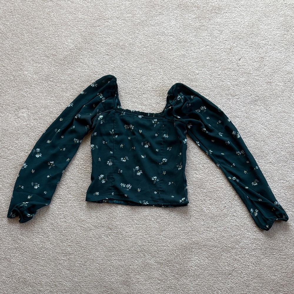 Abercrombie & Fitch Dark Green Floral Square Neck Crop Top